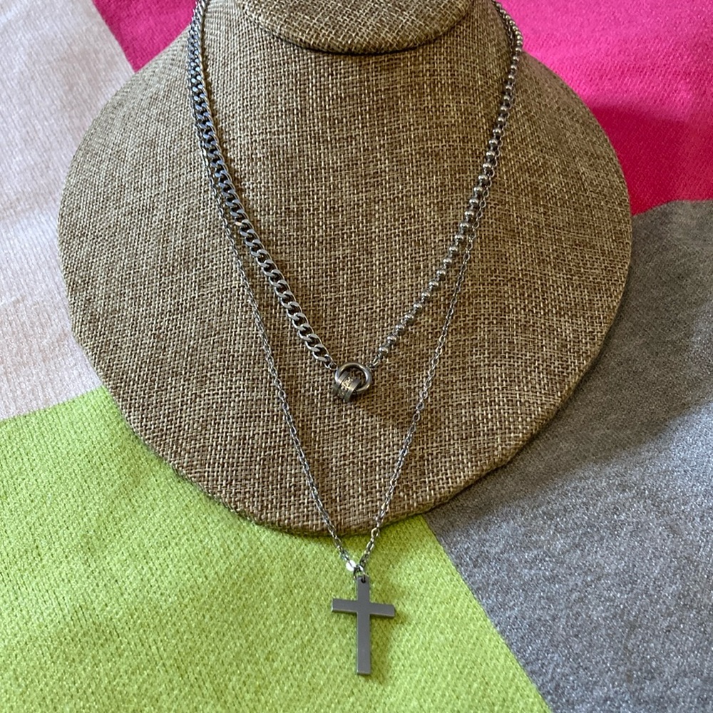 JBloom Stainless Layered Cross Necklace in Silver